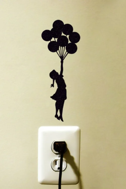 Wooden Flying Balloon Girl Wall Stickers