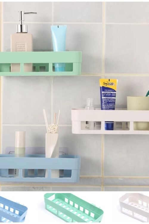 Bathroom Shelf Bathroom Adhesive Storage Rack Kitchen Home Decoration (Random Color)
