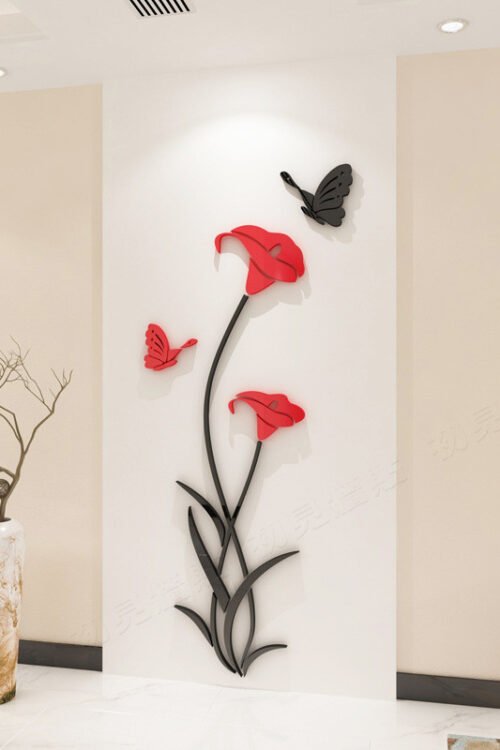 Wooden 3D Butterfly Flower Wall Stickers