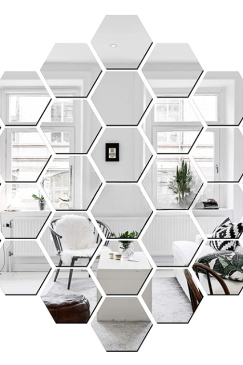 (Pack Of 30) Silver Hexagon Acrylic Mirror Wall Stickers