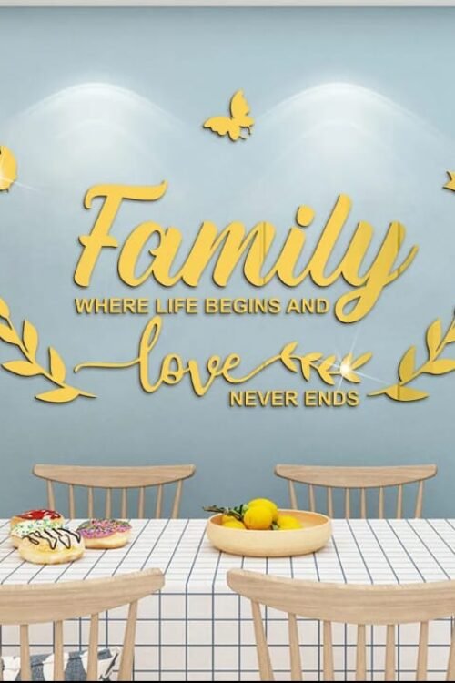 3D Acrylic Family Mirror Wall Sticker (Golden)