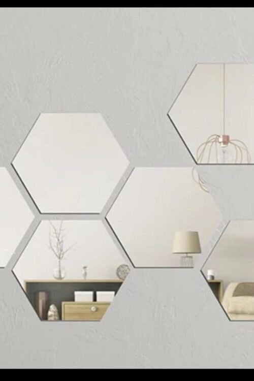 Pack Of 6 Golden Hexagon Shape Acrylic Mirror Wall Stickers