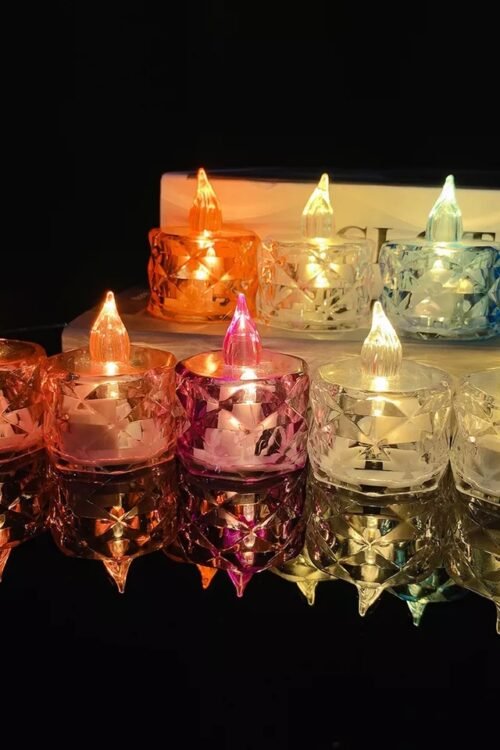 Transparent Color Light Candle – Flameless LED Candle Light Transparent Battery Operated Tea Light With Realistic Flames Christmas Holiday Wedding Home Decors – (Random Color)