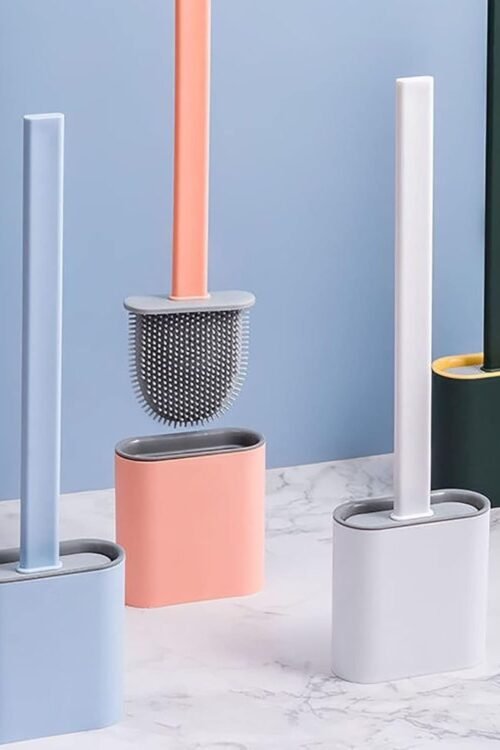 Toilet Brush Silicone Brush Toilet with Quick Drying Holder (Random Color)